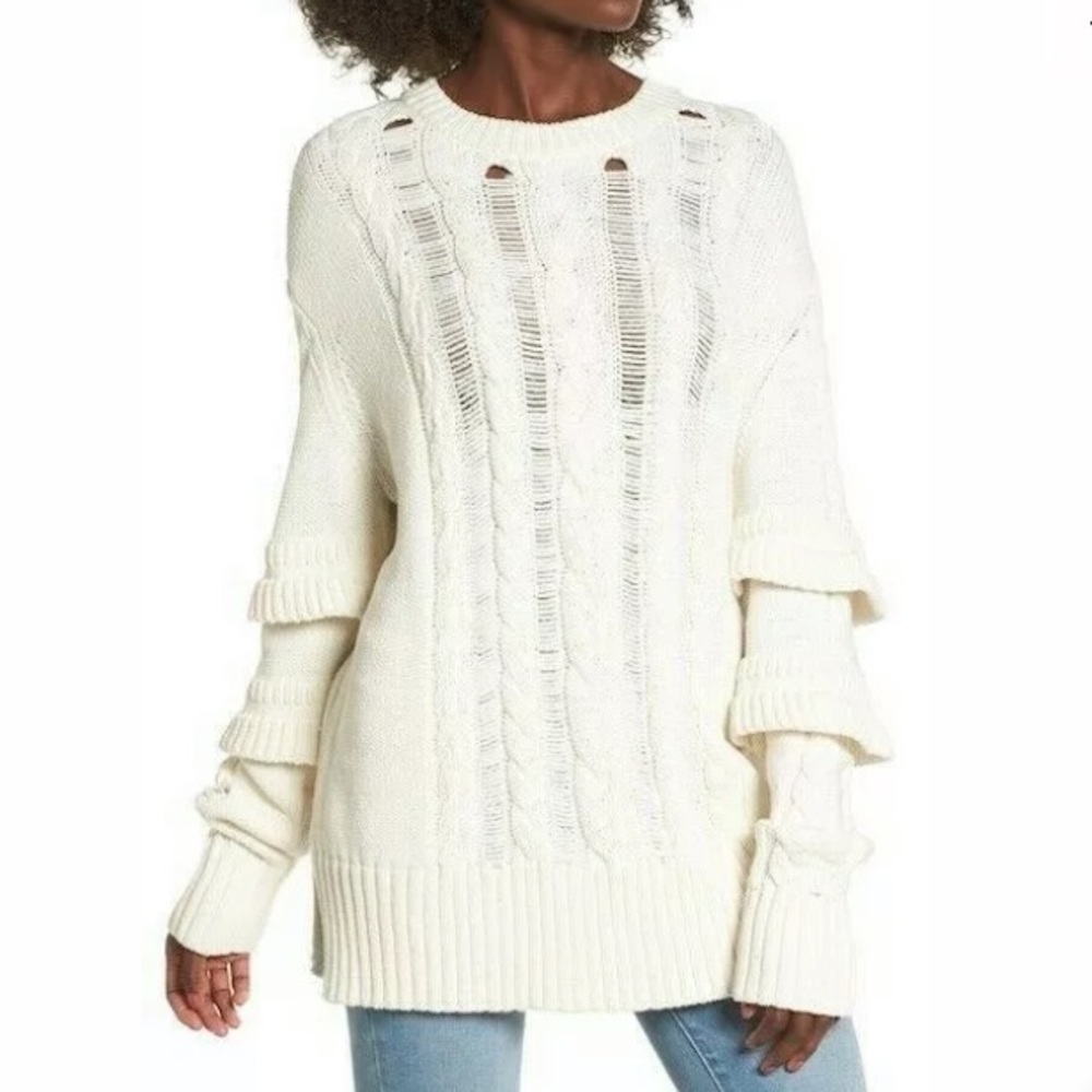 BLANK NYC Ruffle Cable Knit Sweater Nordstrom
